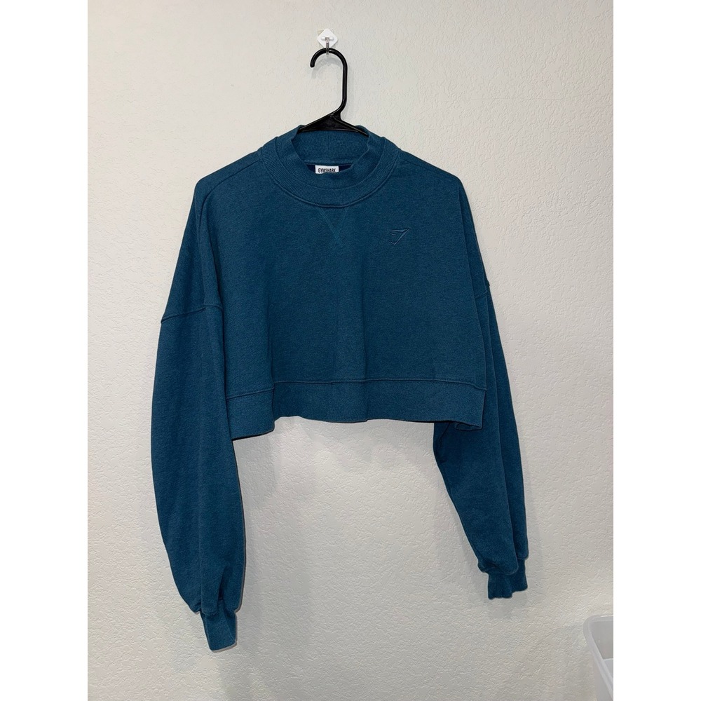 Gymshark Rest Day Sweats Cropped Pullover Sweatshirt Teal Blue Large B3A9W